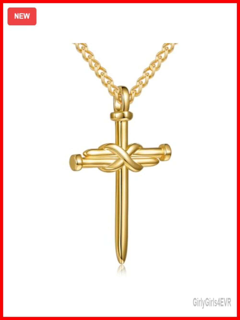 14K Gold Toned Nail Cross Pendant Necklace Christian Gift